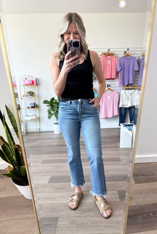 Risen High Rise Crop Straight Slim Jeans