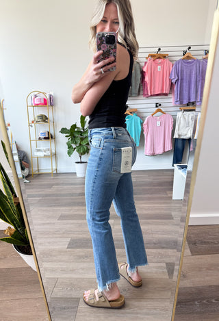 Risen High Rise Crop Straight Slim Jeans