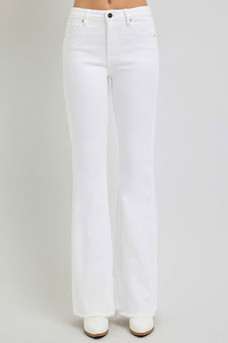 Risen Tummy Control High Rise Flare White Jeans