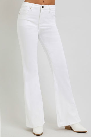 Risen Tummy Control High Rise Flare White Jeans3