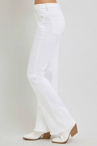 Risen Tummy Control High Rise Flare White Jeans4