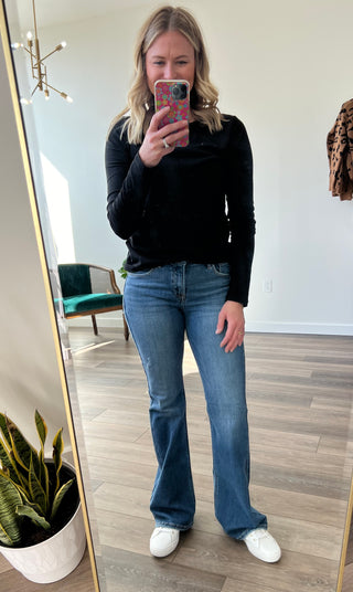 Risen Tummy Control Mid Rise Flare Jeans