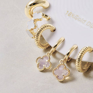 Gold Clover Charm Stud And Hoop Earring Set