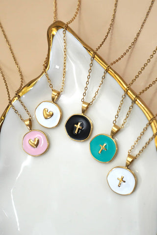 Tarnish Free Round Disc Cross Necklace