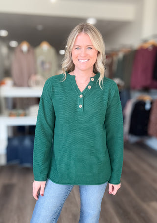 Henley Buttoned Long Sleeved Sweater Plus
