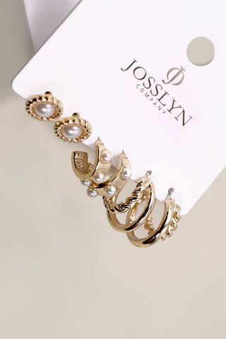 Gold Pearl Trio Earrings Set