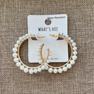 Water Resistant Pearl Gold Hoops