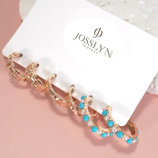 Gold & Turquoise 3 Hoops Earrings Set