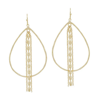 Gold Open Teardrop with Chains Earrings