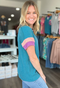 Jade Ribbed Short Sleeved Top