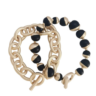 Wood & Gold Linked Bracelets