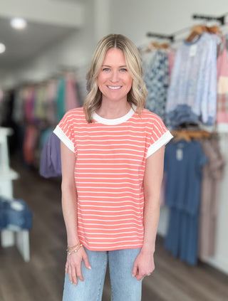 Striped Rolled Short Sleeve Tee