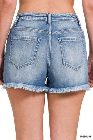 Clara Mid Rise Frayed Hem Denim Shorts