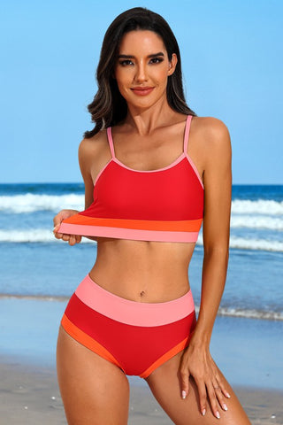 Sporty Color Block High Waisted Bikini