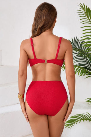 Red Textured High Waisted Bikini