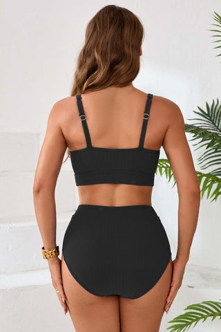 Black Ribbed Square Neck High Waisted Bikini