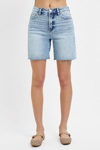 Risen Tummy Control Mid Length Denim Shorts