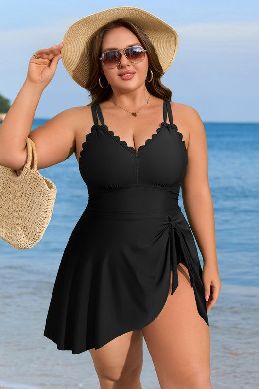 Scalloped Swim Dress Bathing Suit in Black Hunt Clothing Company Scalloped Swim Dress Bathing Suit in Black Hunt Clothing Company