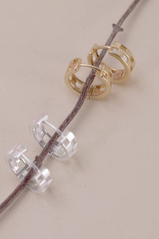 Mini Cutout Checker Hoop Huggie Earrings