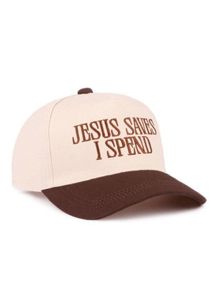 JESUS SAVES I SPEND HAT BROWN