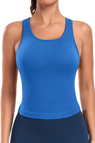 Athletic Ribbed Tank with Built In Bra