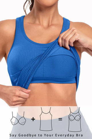 Athletic Ribbed Tank with Built In Bra