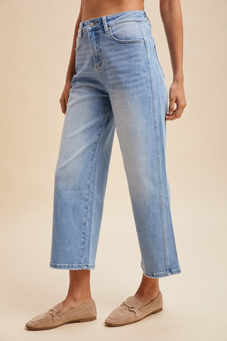 Anniewear Side Panel Wide Leg Cropped Denim