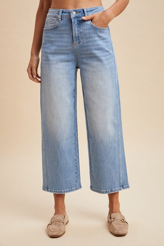 Anniewear Side Panel Wide Leg Cropped Denim