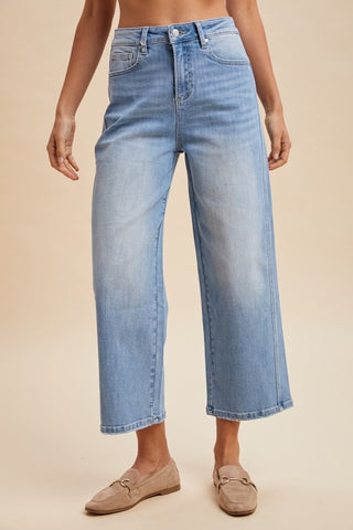 Anniewear Side Panel Wide Leg Cropped Denim