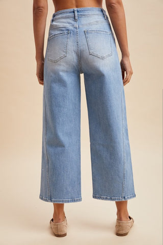 Anniewear Side Panel Wide Leg Cropped Denim