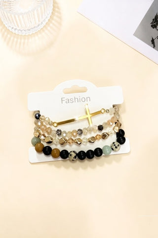 Grace & Gold Cross Beaded Bracelet Stack