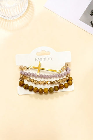 Grace & Gold Cross Beaded Bracelet Stack