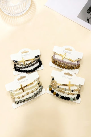 Grace & Gold Cross Beaded Bracelet Stack