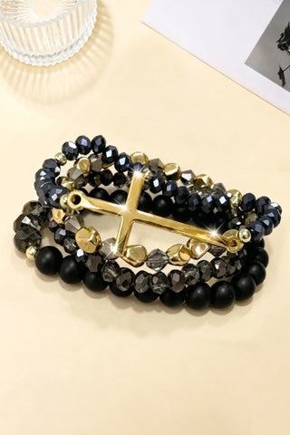 Grace & Gold Cross Beaded Bracelet Stack