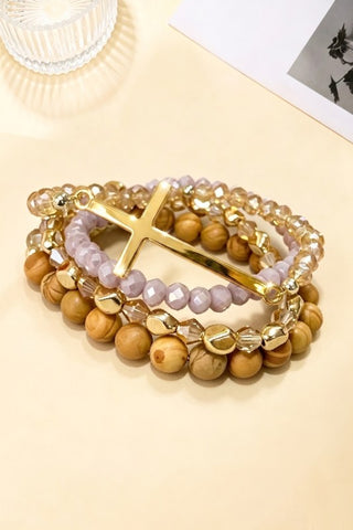Grace & Gold Cross Beaded Bracelet Stack