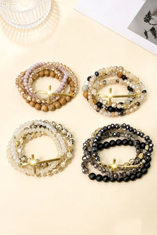 Grace & Gold Cross Beaded Bracelet Stack