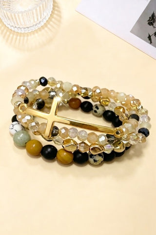 Grace & Gold Cross Beaded Bracelet Stack