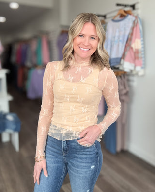Lace Mesh Long Sleeved Layering Top