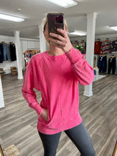 Load image into Gallery viewer, Acid Wash French Terry Pullover in Fuchsia
