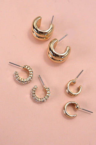 Baguette Stone Huggie Trio Earrings