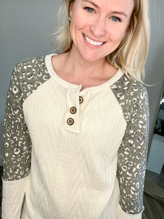 Olive Leopard and Cream Long Sleeve Top