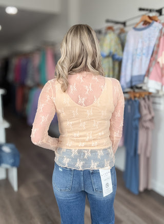 Lace Mesh Long Sleeved Layering Top