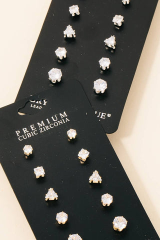 Sparkled 5 Pair CZ Stud Earrings Set
