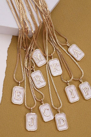 Initial Rectangle Pearly Charm Gold Necklace