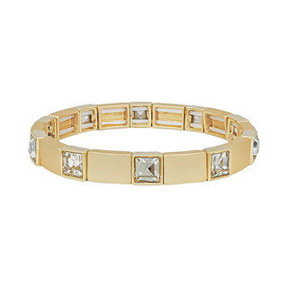 Gold Ribbed Bracelet with Clear Stones