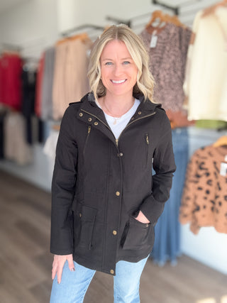 Jodie Black Hooded Zip Up Rain Jacket