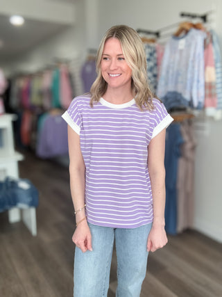 Striped Rolled Short Sleeve Tee