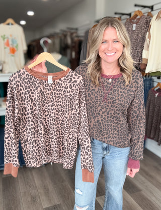 Leopard Print Ribbed Long Sleeved Top