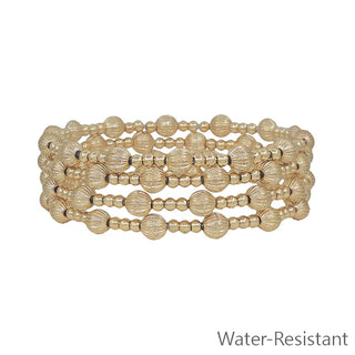 Water Resistant Textured Gold Beaded Bracelet Set