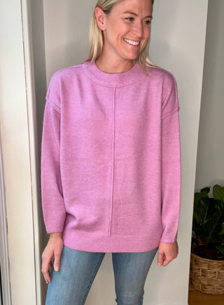 Garment Dyed Front Seam Sweater in Heather Mauve